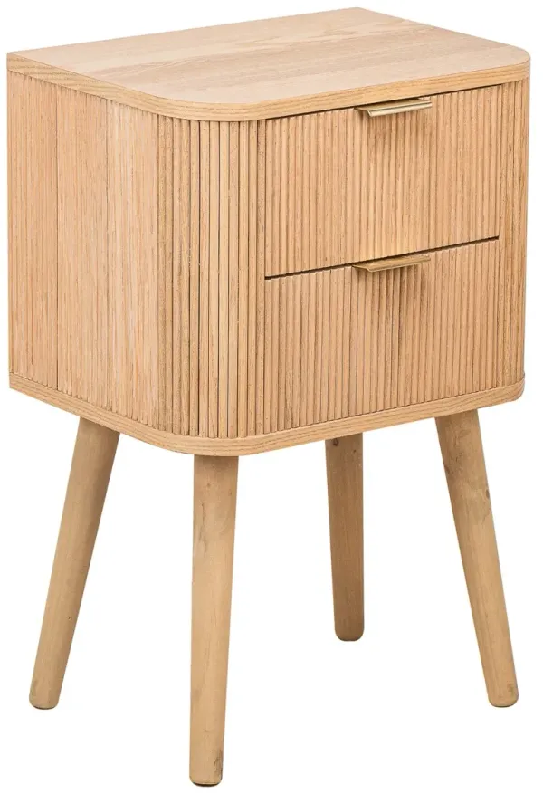 Bedside Table 2 Drawers Natural Wood