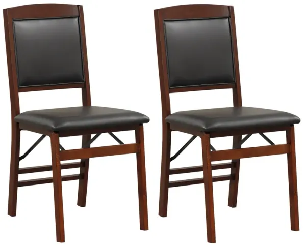 Set of 2 Folding Dining Chairs with Padded Seat and High Backrest-Brown