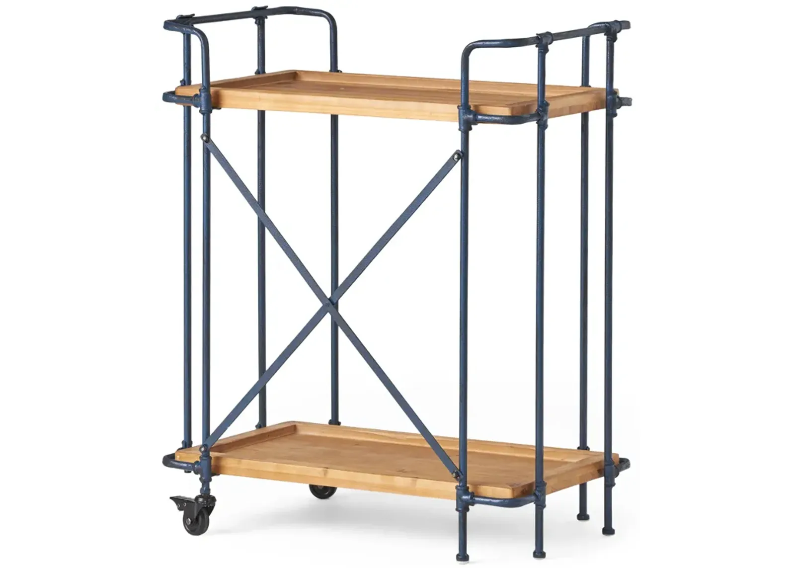 Rustic Firwood Bar Cart with Iron Frame and Rolling Wheels for Home Use