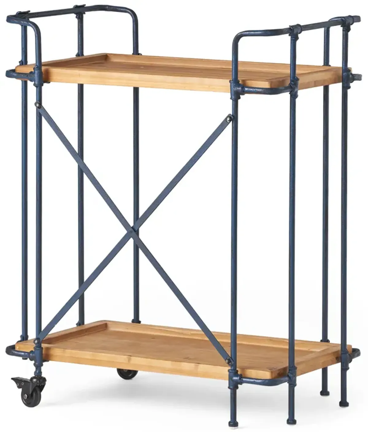 Rustic Firwood Bar Cart with Iron Frame and Rolling Wheels for Home Use