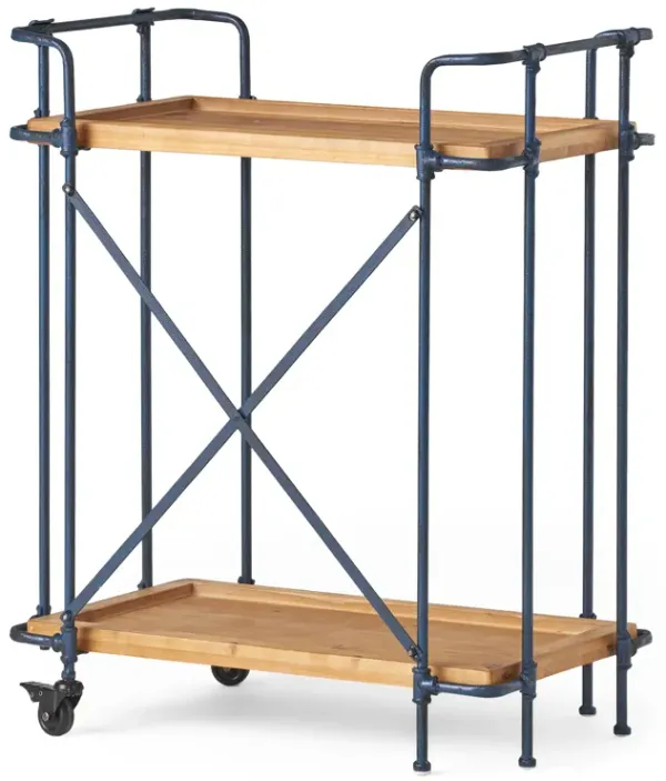 Rustic Firwood Bar Cart with Iron Frame and Rolling Wheels for Home Use