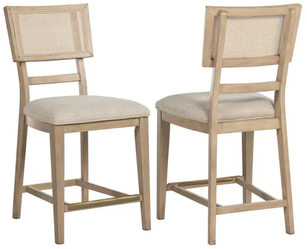 Lno Counter Dining Side Chair Set of 2, Rattan Woven Back, Beige Wood - Benzara