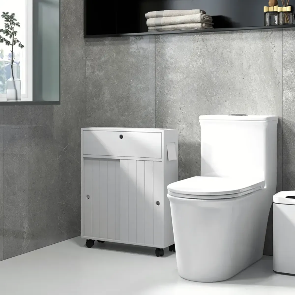 kleankin Bathroom Toilet Paper Cabinet on Wheels with Storage Cabinets