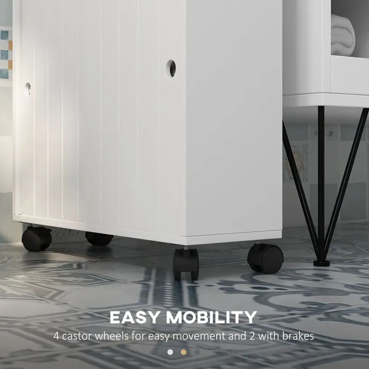 kleankin Bathroom Toilet Paper Cabinet on Wheels with Storage Cabinets