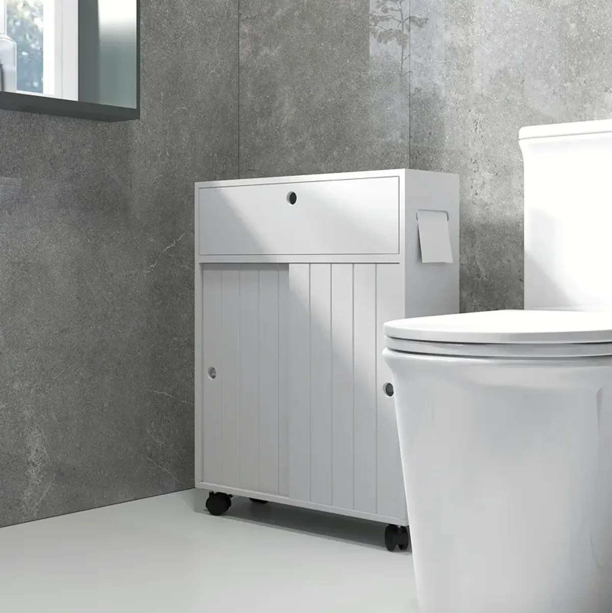 kleankin Bathroom Toilet Paper Cabinet on Wheels with Storage Cabinets