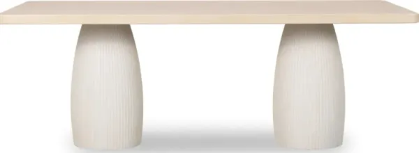 Zinnia Plaster Base Wood Top Dining Table in White Sand and Ivory