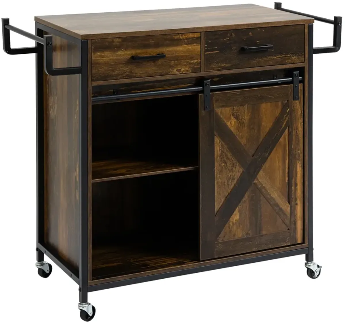 Rustic Kitchen Helper: Rolling Cart with Adjustable Shelf