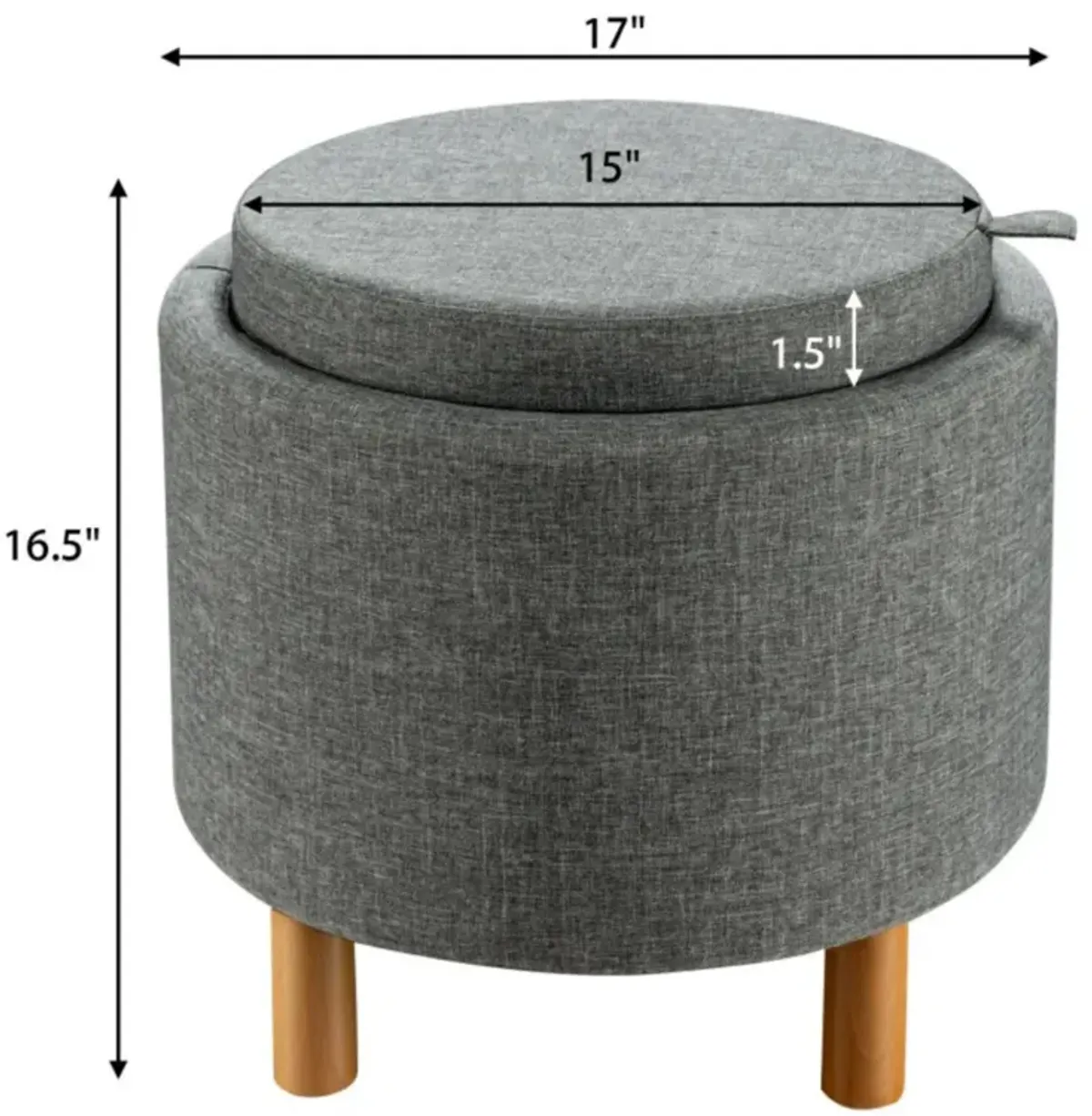 Hivvago Round Fabric Storage Ottoman with Tray and Non-Slip Pads for Bedroom