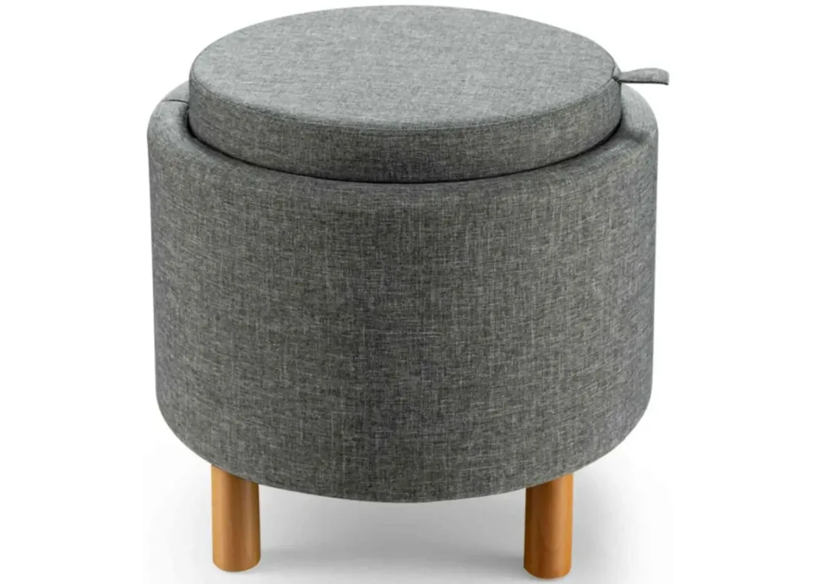 Hivvago Round Fabric Storage Ottoman with Tray and Non-Slip Pads for Bedroom