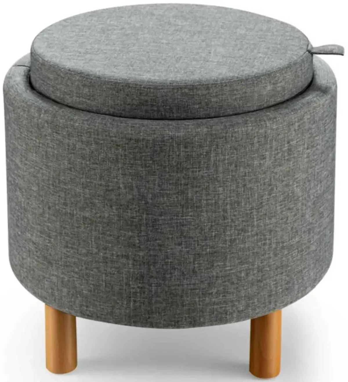 Hivvago Round Fabric Storage Ottoman with Tray and Non-Slip Pads for Bedroom