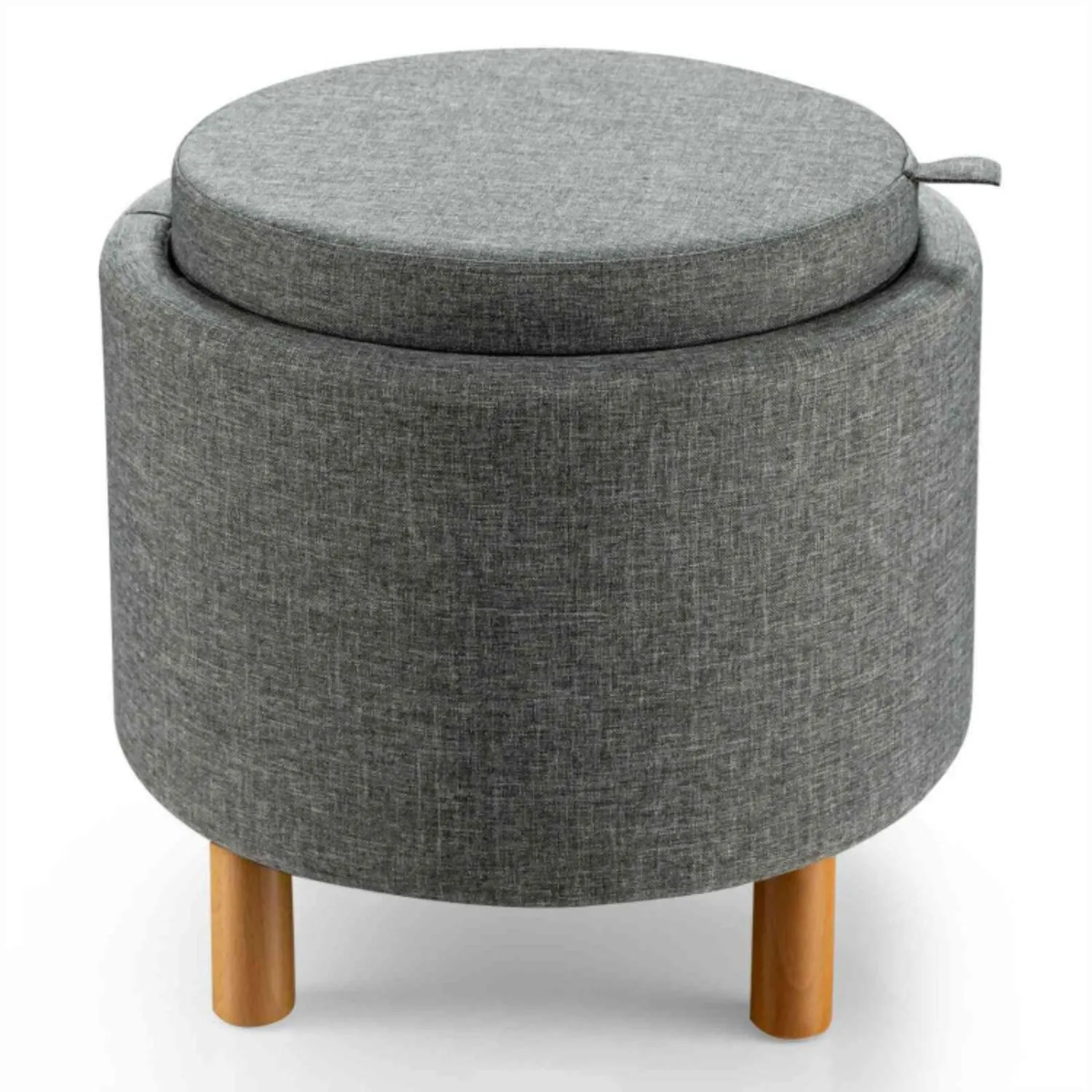 Hivvago Round Fabric Storage Ottoman with Tray and Non-Slip Pads for Bedroom