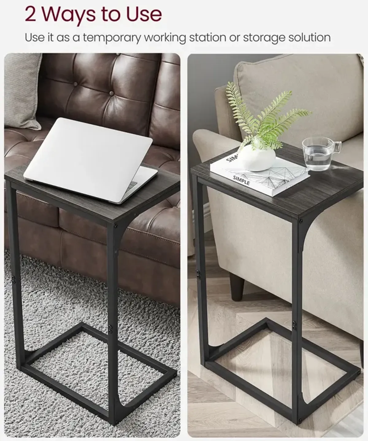 Sofa Side Table with C-Shaped Metal Frame Design