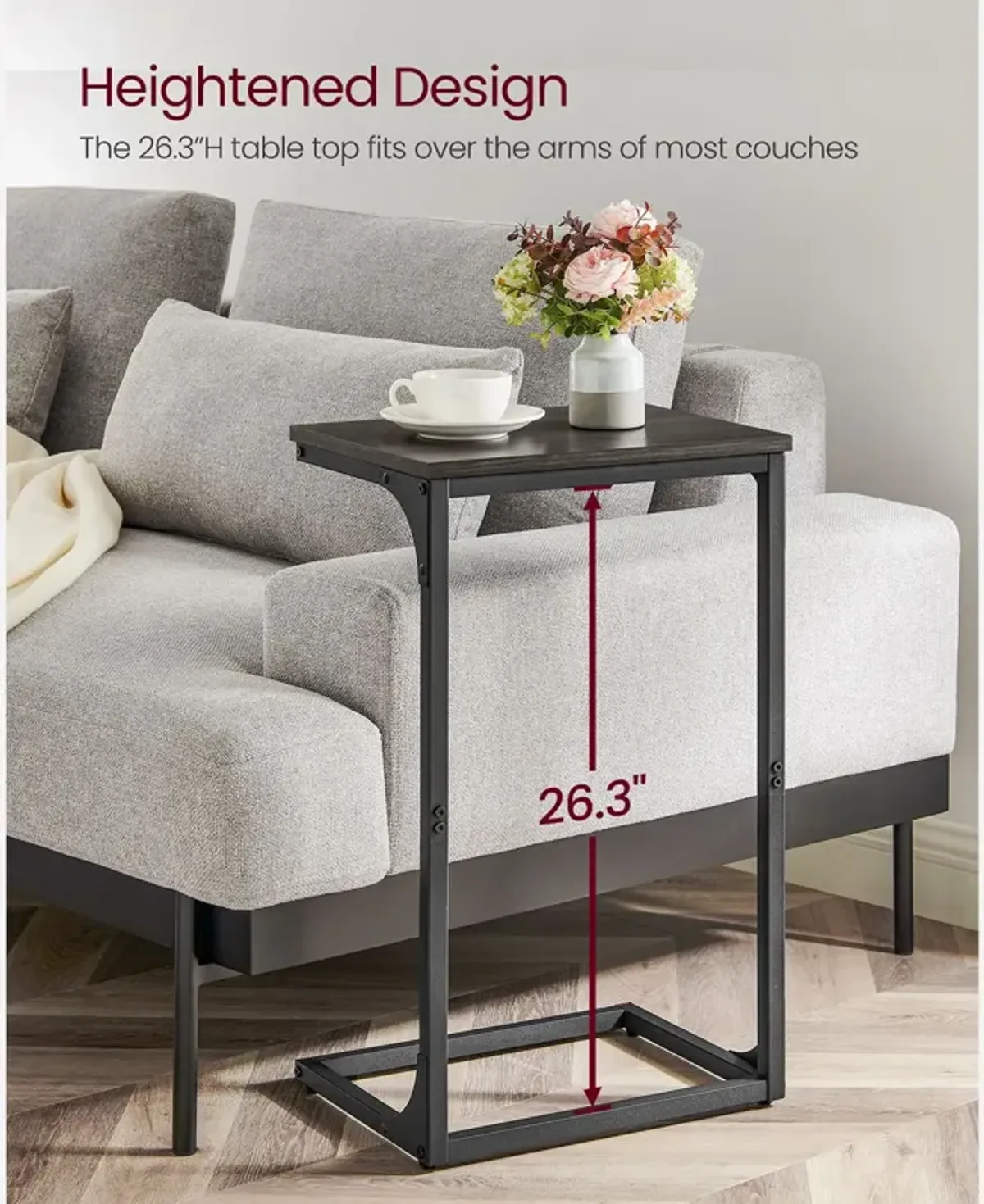 Sofa Side Table with C-Shaped Metal Frame Design