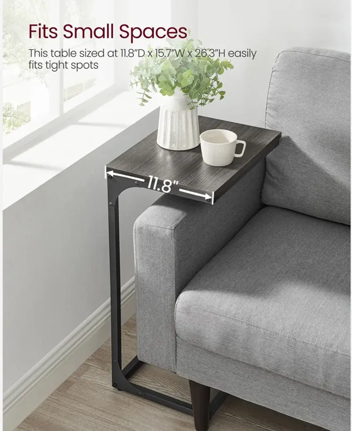 Sofa Side Table with C-Shaped Metal Frame Design