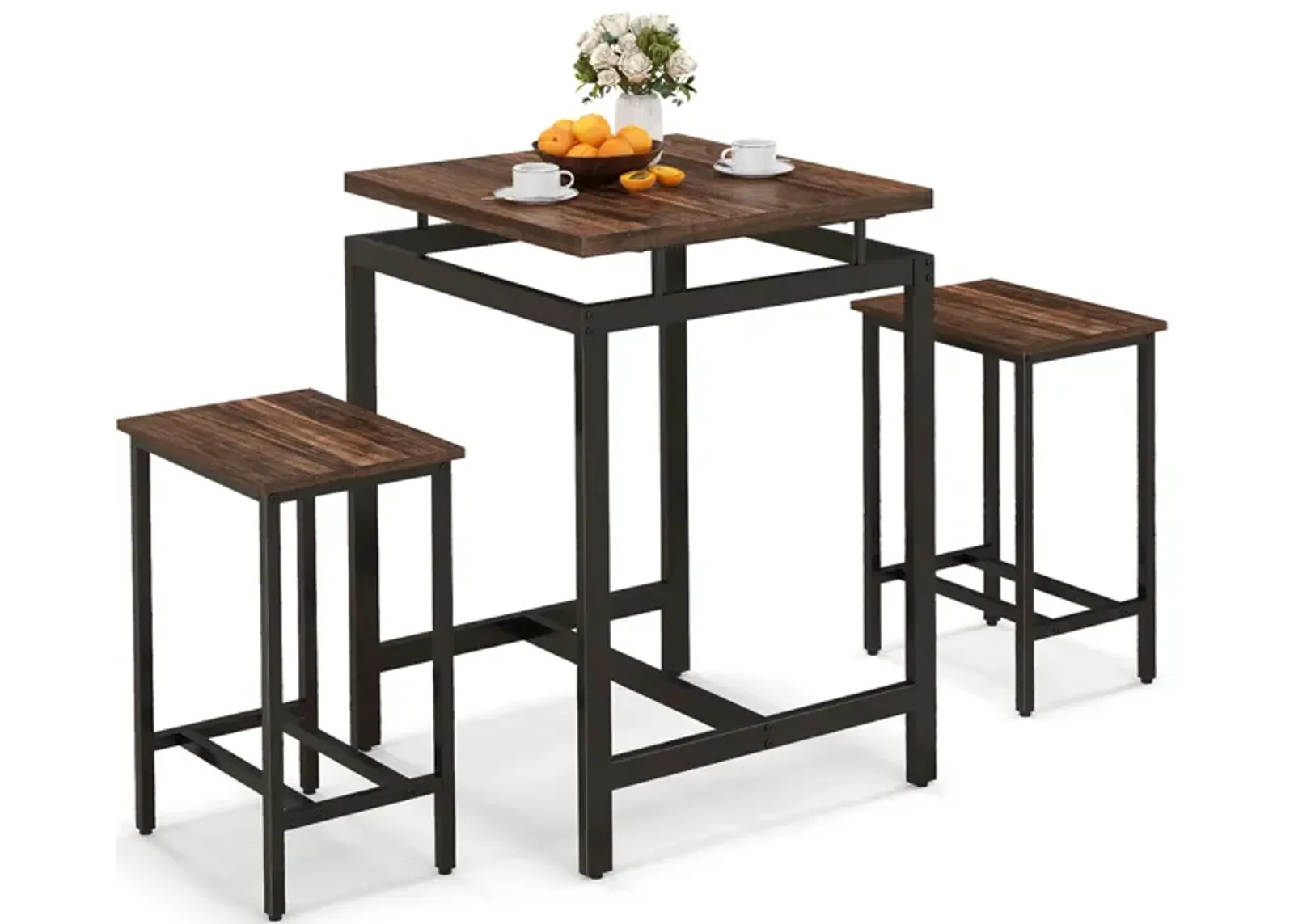 3 Pieces Pub Dining Table Set with Floating Tabletop and Footrest