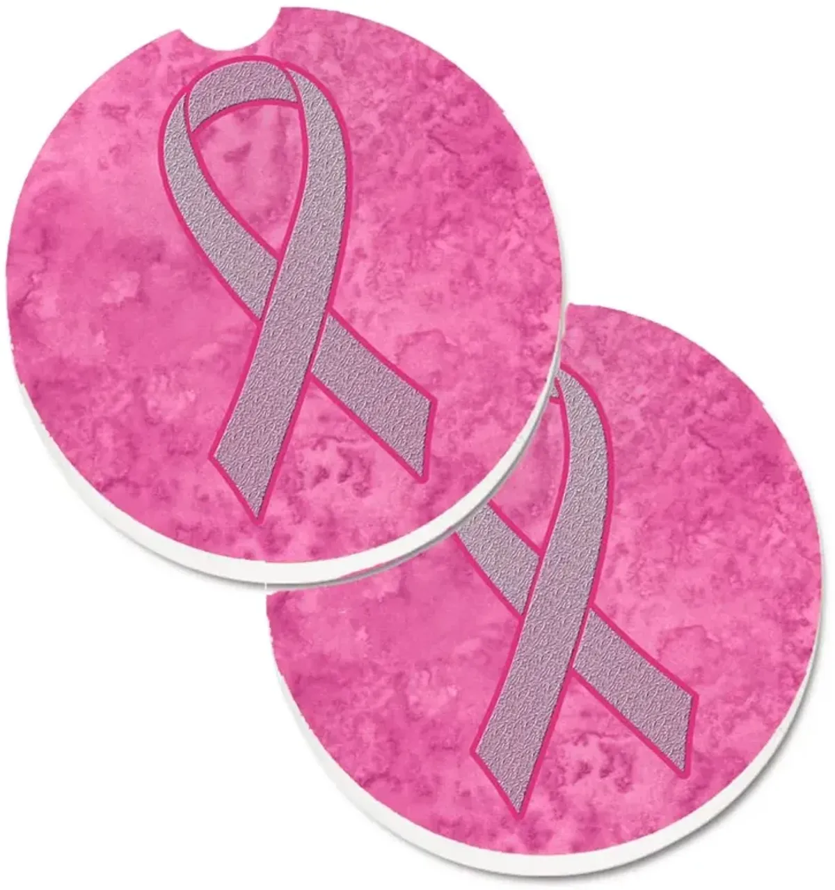Caroline's Treasures Pink Ribbon For Breast Cancer Awareness Set of 2 Cup Holder Car Coasters AN1205CARC, 2.56, Multicolor