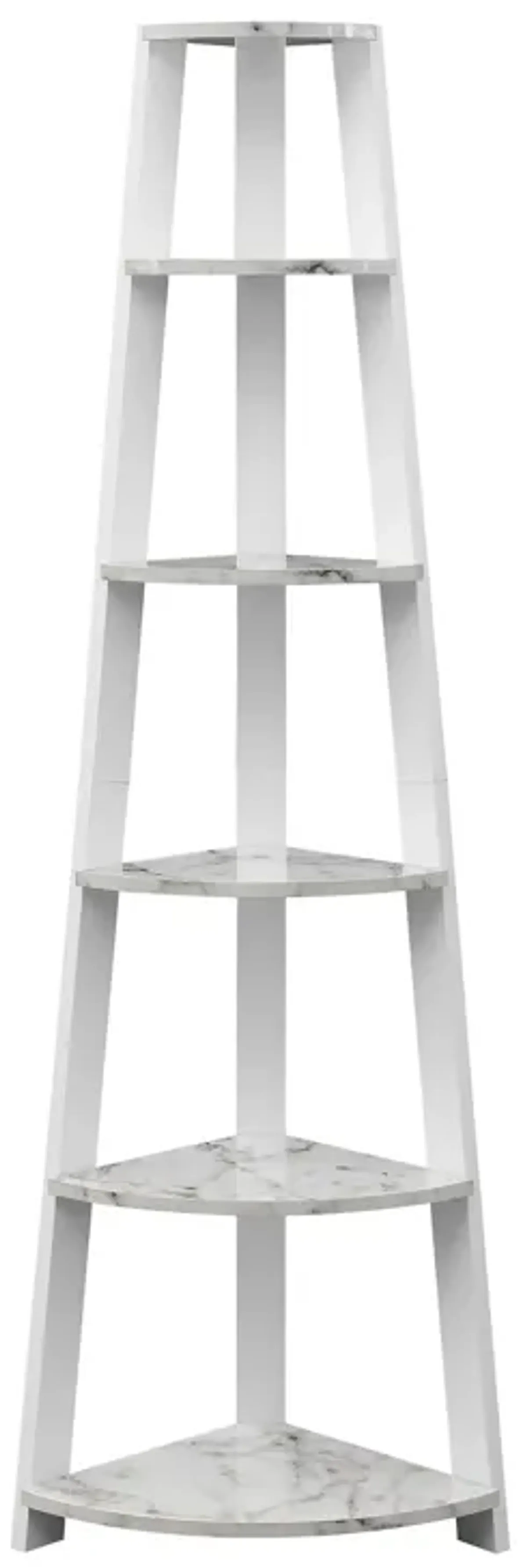 Convenience Concepts Newport 5-Tier Corner Bookshelf, White Faux Marble/White