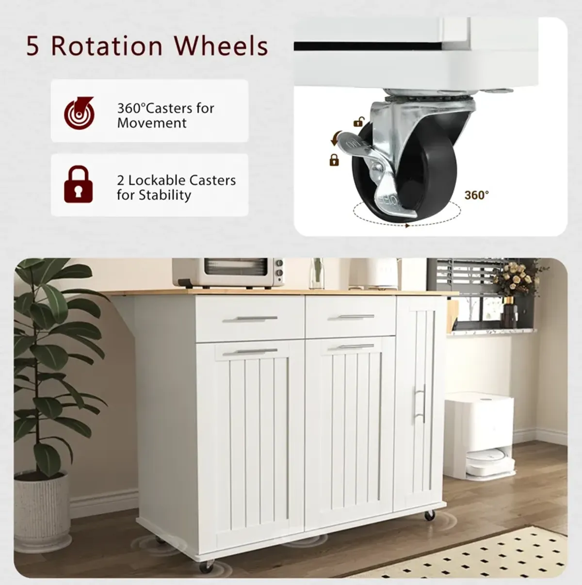 Merax Kitchen Storage Island Cart on Wheels