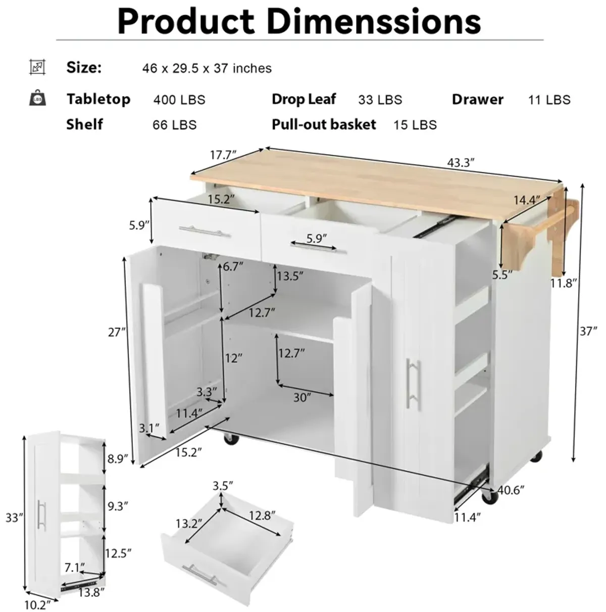 Merax Kitchen Storage Island Cart on Wheels