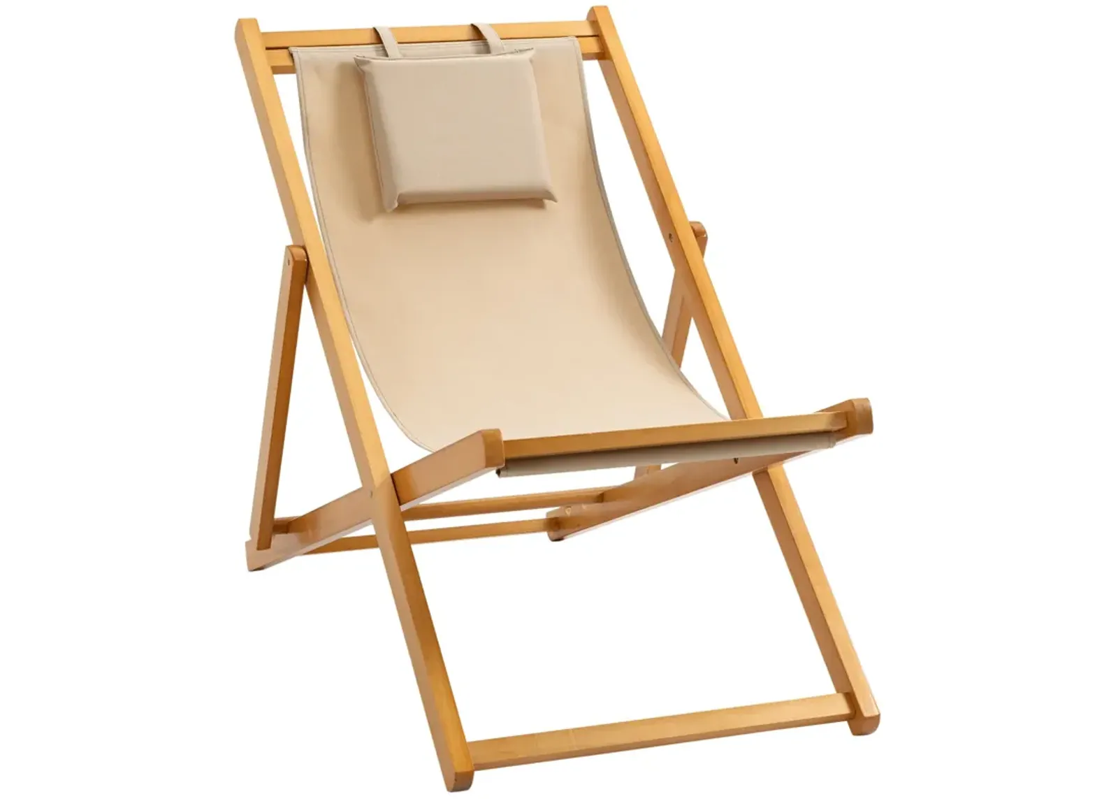 Beige Outdoor Recliner: Folding Patio Chaise Lounge for Beach