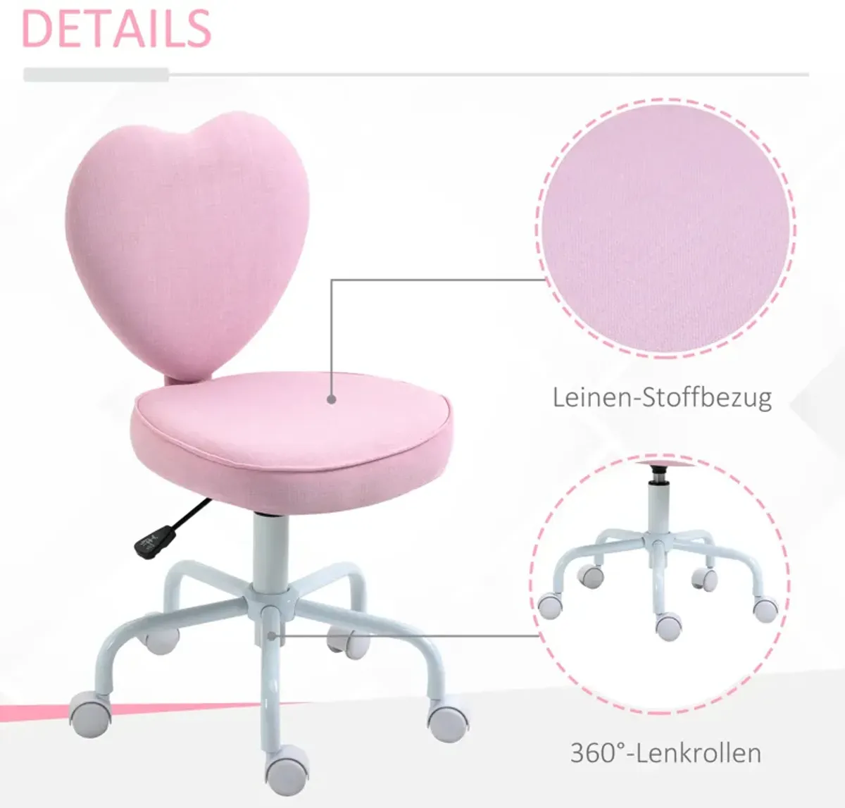 Rolling Upholstery Leisure Lounge Vanity Chair with Heart Back and Sponge Seat