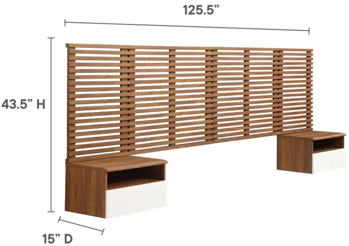 Modway - Render Wall Mount King Headboard and Modern Nightstands Walnut