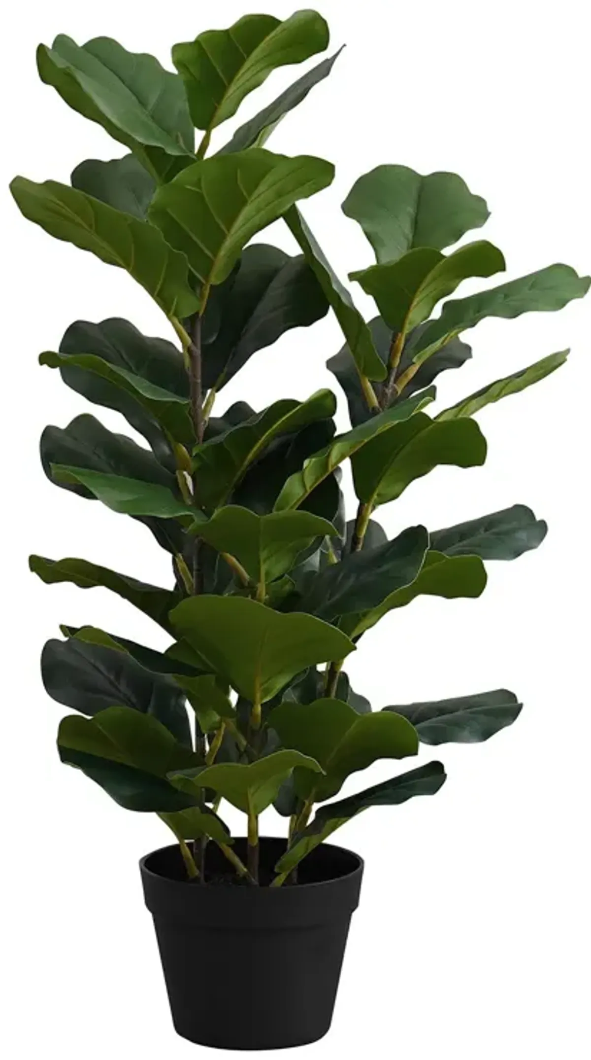 Monarch Specialties I 9511 - Artificial Plant, 32" Tall, Fiddle Tree, Indoor, Faux, Fake, Floor, Greenery, Potted, Real Touch, Decorative, Green Leaves, Black Pot