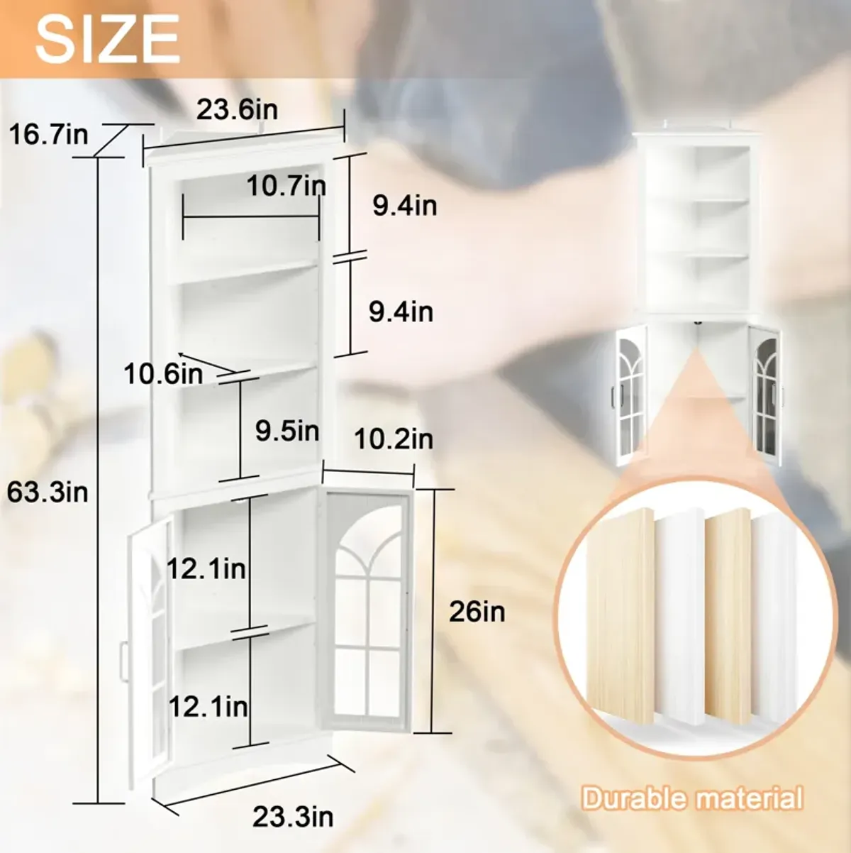 Spacious 3-Tier Corner Cabinet with Antiqued Glass for Versatile Storage