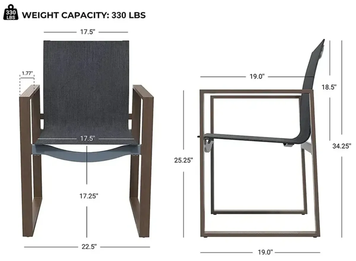 MONDAWE Outdoor Formal Dinning Chair With Grey Cushions In Full Metal Frame With Woodgrain (Set of 2)