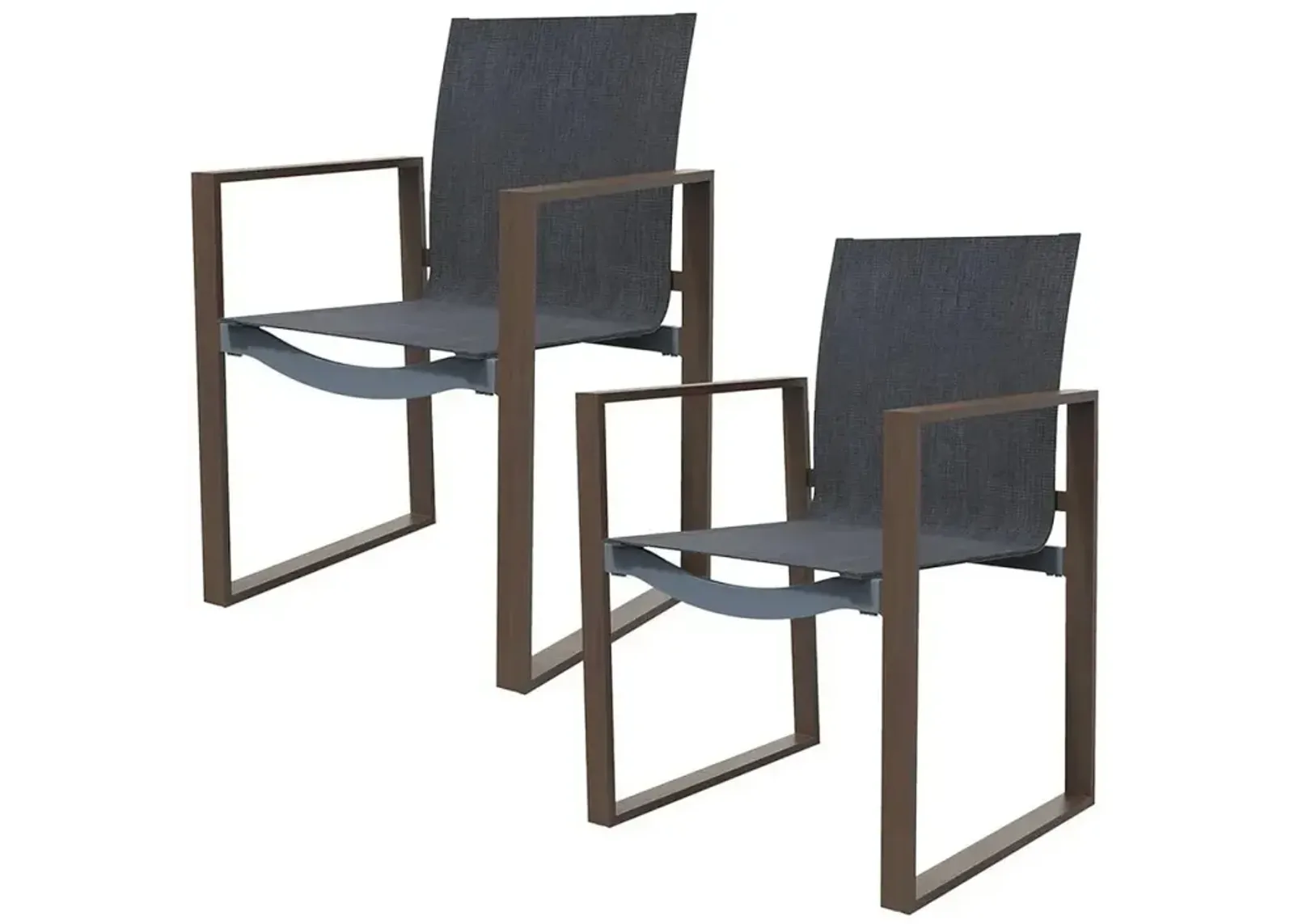 MONDAWE Outdoor Formal Dinning Chair With Grey Cushions In Full Metal Frame With Woodgrain (Set of 2)