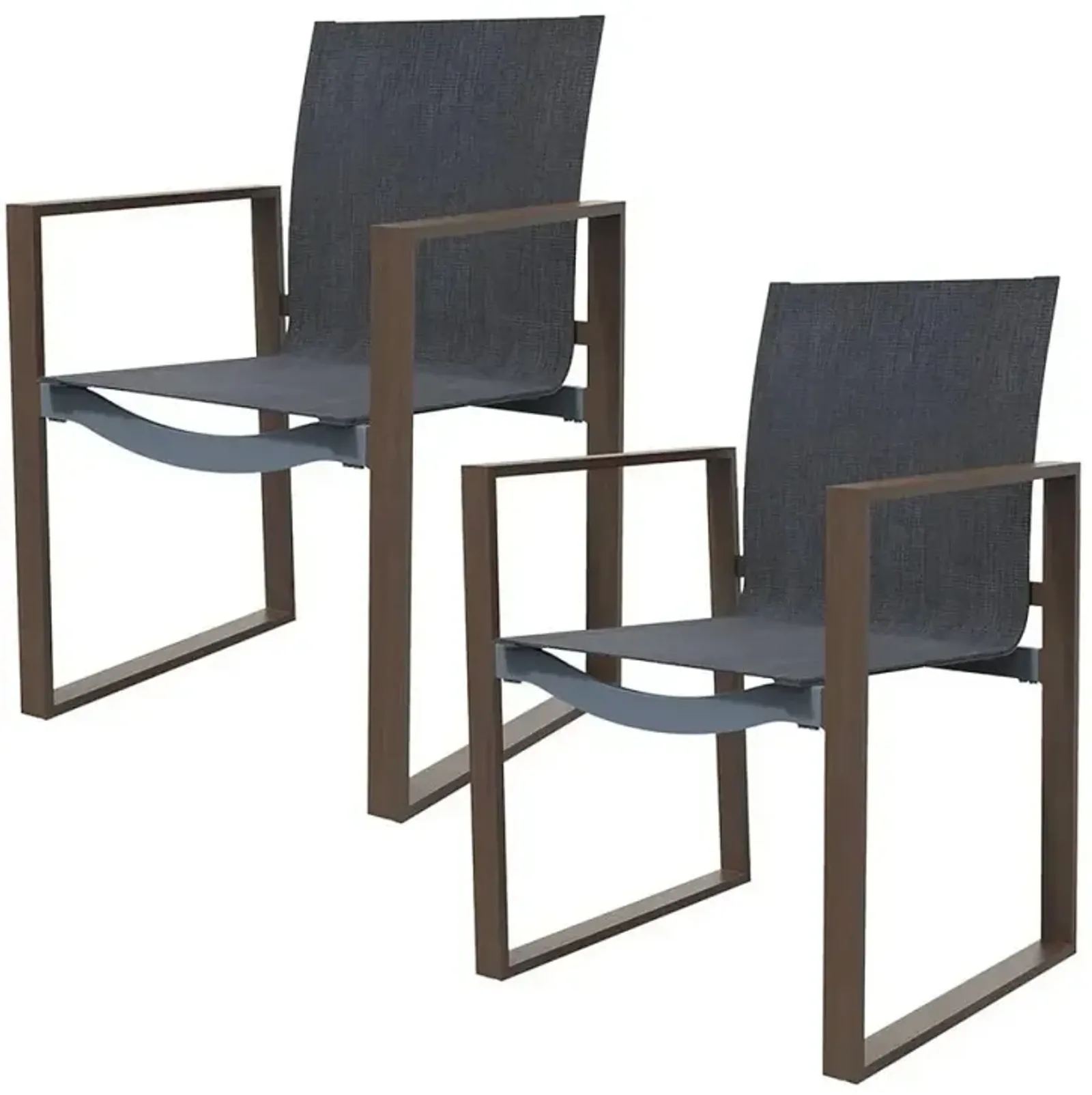 MONDAWE Outdoor Formal Dinning Chair With Grey Cushions In Full Metal Frame With Woodgrain (Set of 2)