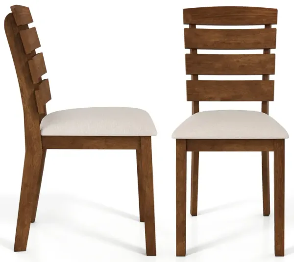 Set of 2 Dining Chairs with Slatted High Back and Solid Rubber Wood Legs