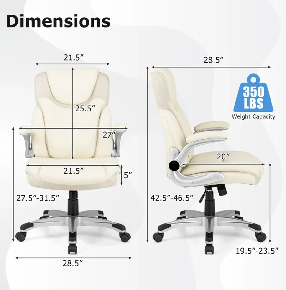 Ergonomic Office PU Leather Executive Chair with Flip-up Armrests and Rocking Function-White