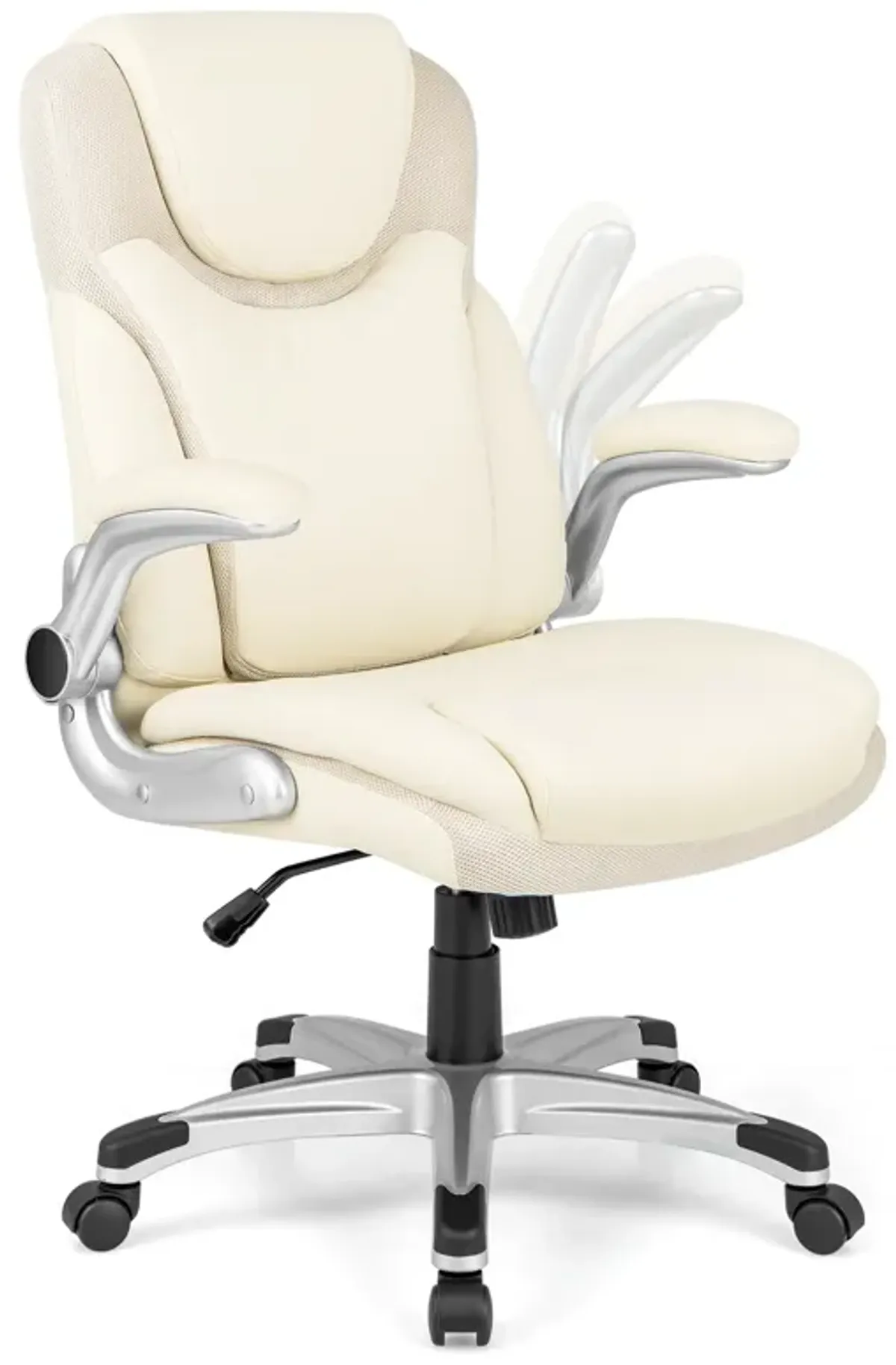 Ergonomic Office PU Leather Executive Chair with Flip-up Armrests and Rocking Function-White