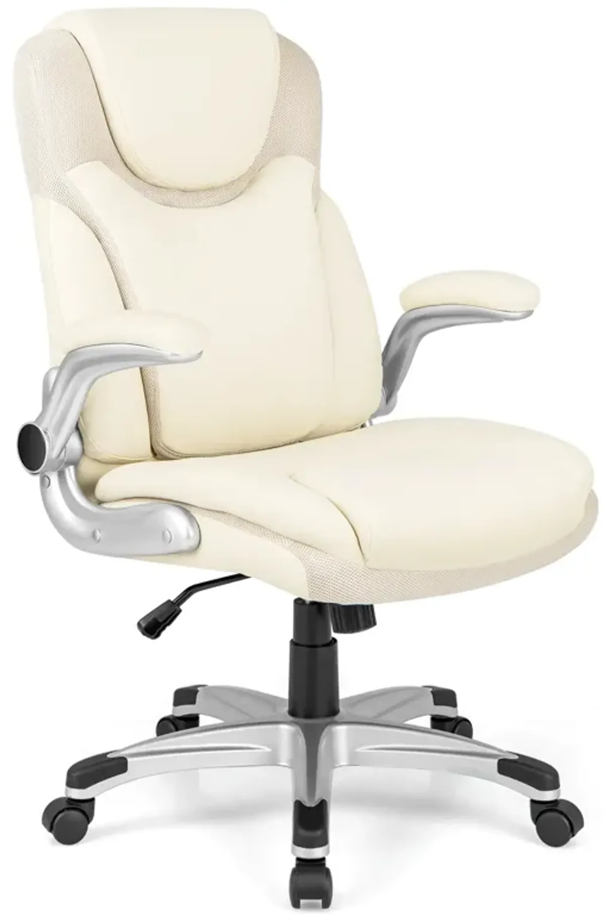 Ergonomic Office PU Leather Executive Chair with Flip-up Armrests and Rocking Function-White