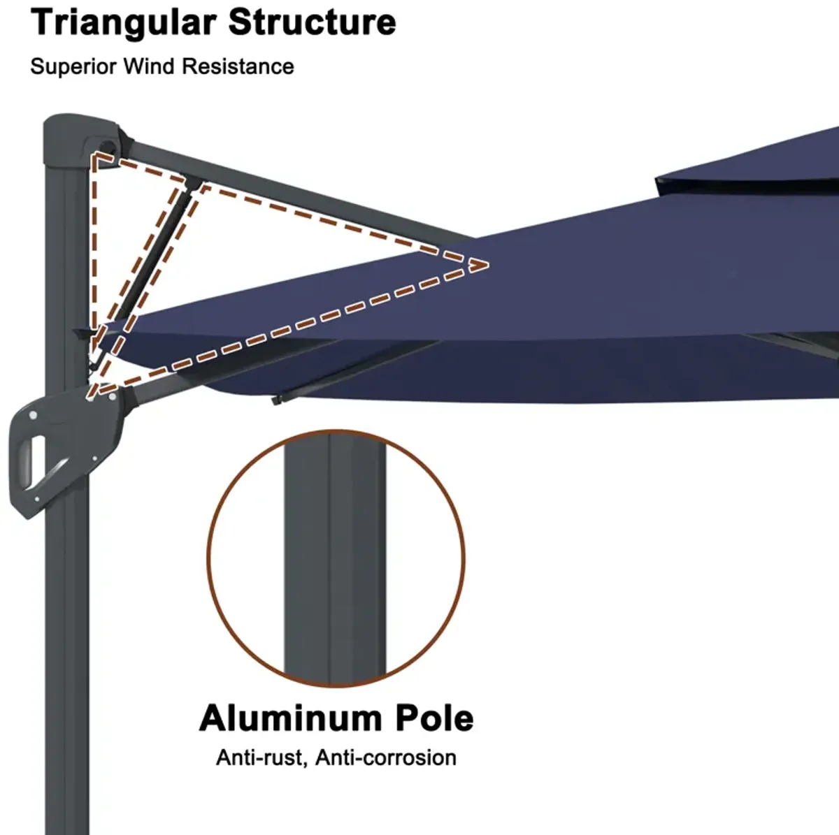 MONDAWE 10ft Square Solar LED Offset Cantilever Outdoor Patio Umbrella with Bluetooth Speaker and Included Base