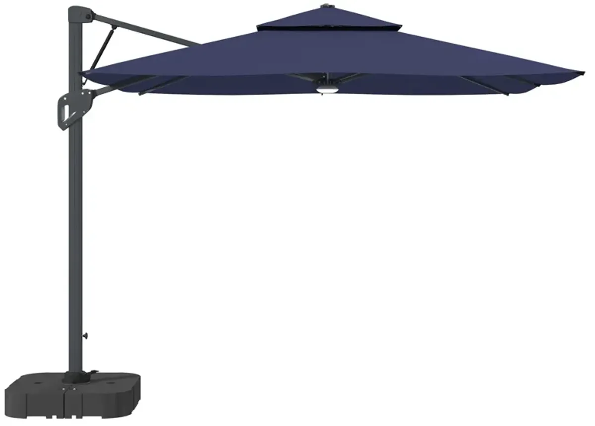 MONDAWE 10ft Square Solar LED Offset Cantilever Outdoor Patio Umbrella with Bluetooth Speaker and Included Base