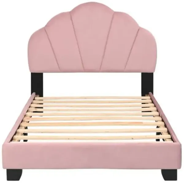Upholstered Platform Bed for Kids Stylish & Sturdy Low-Profile Bed Frame with Padded Headboard