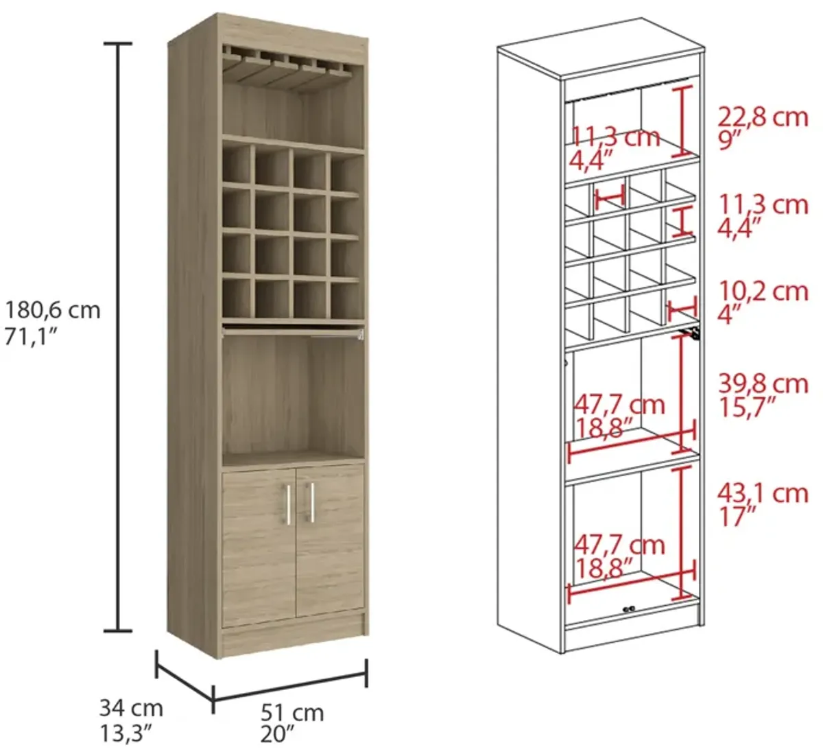 Bar Cabinet Atanasio, Living Room, Light Pine