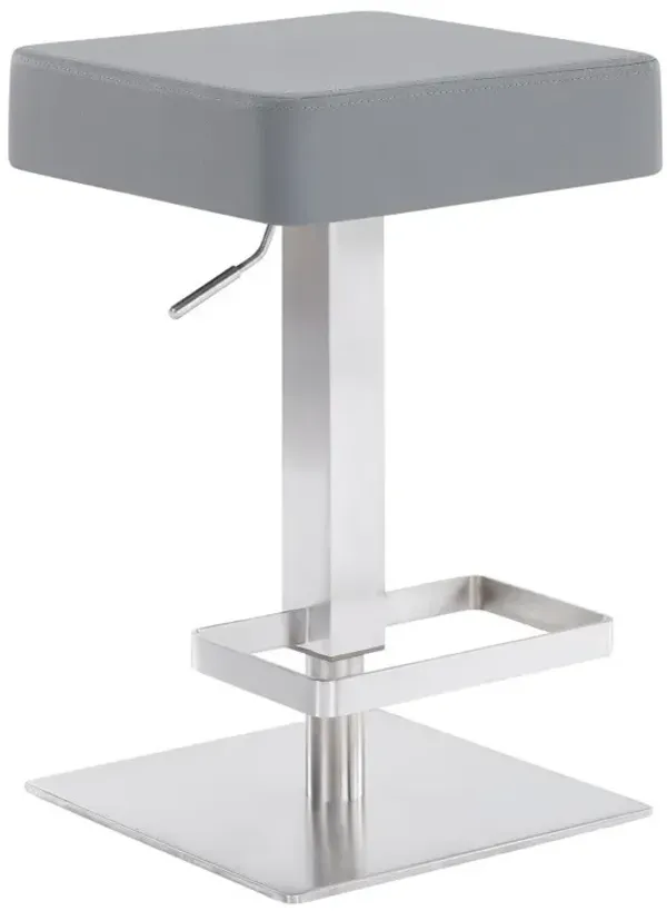 Hivvago 25 Inch Gray And Silver Faux Leather And Iron Swivel Backless Adjustable Height Bar Chair