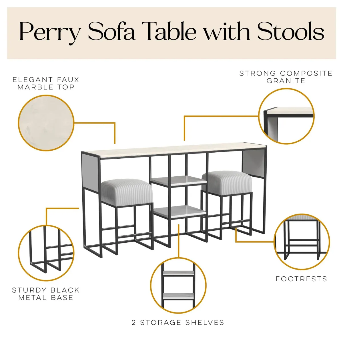 Perry Sofa Table with Stools