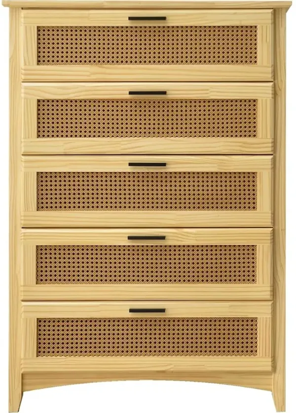 Woodpeckers Furniture And Mattress Pine Wood Chest with Rattan Drawers (Natural)