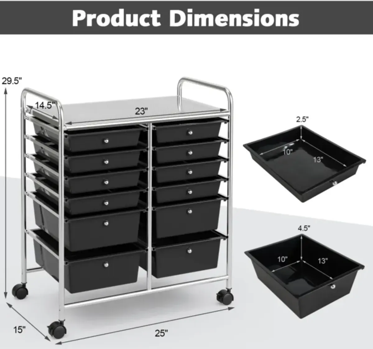 Hivvago 12-Drawer Rolling Storage Cart with Removable Drawers and Lockable Wheels