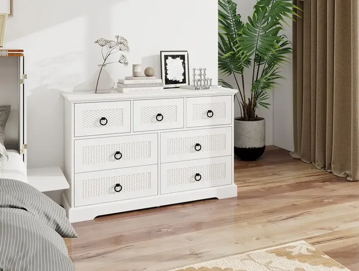 Wood Dresser with 5 Drawers, Modern Dresser Chest of Drawers with Black Handles for Clothes, Tall Dressers Chests of Drawers for Bedroom Living Room Hallway White