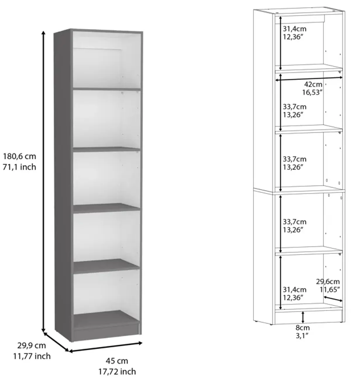 DEPOT E-SHOP Vinton XS Bookcase Compact Bookshelf with Multiple Shelves, White