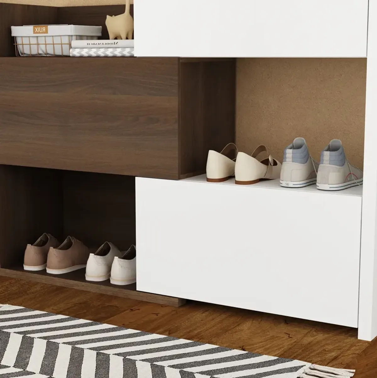 FUFU&GAGA 40.5-in H 3 Tier 10 Pair White+Brown Engineered Wood Shoe Cabinet