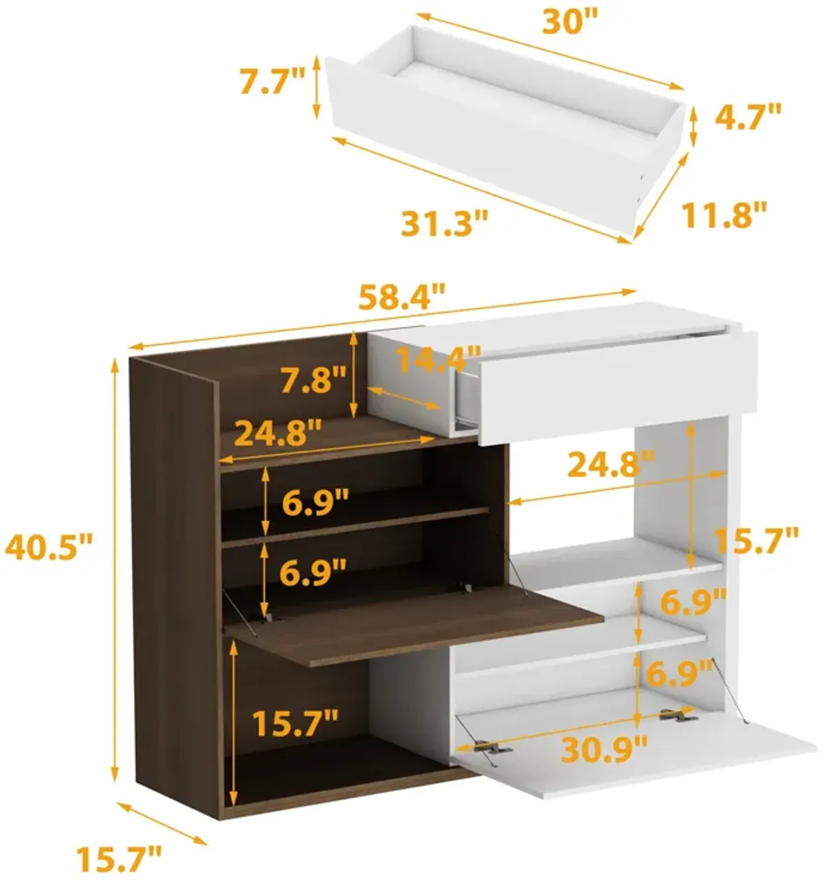 FUFU&GAGA 40.5-in H 3 Tier 10 Pair White+Brown Engineered Wood Shoe Cabinet