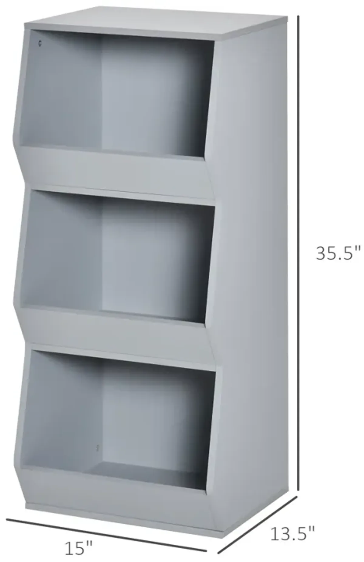 Gray Kids' Bookcase: 3-Shelf Anti-toppling Storage Cabinet Organizer