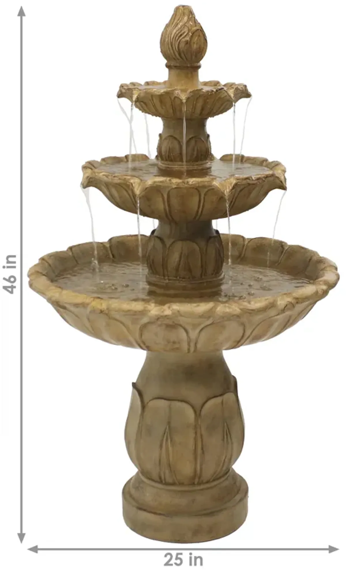 Sunnydaze Classic Tulip Polystone Outdoor 3-Tier Fountain