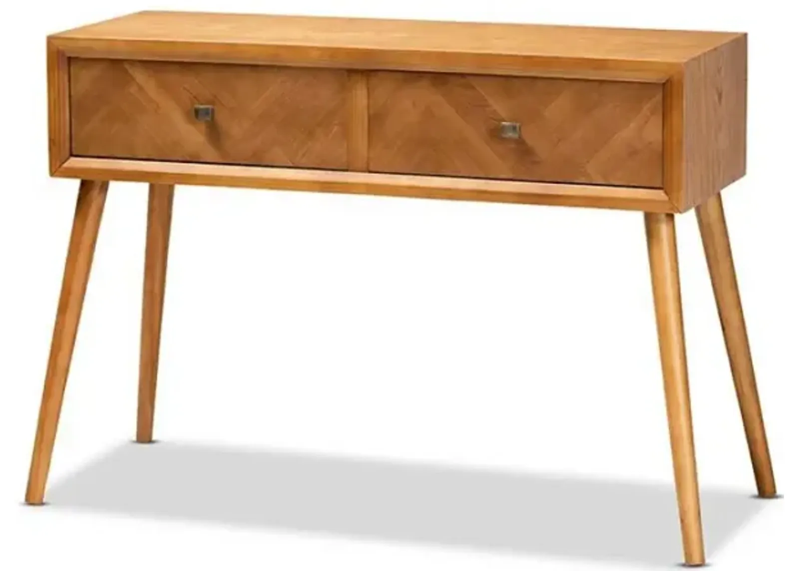 Mae Mid-Century Modern Natural Brown Finished Wood 2-Drawer Console Table